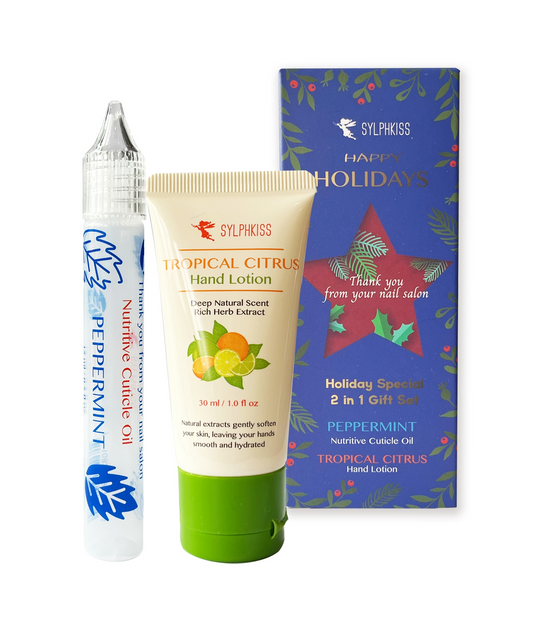Holiday Special 2 in 1 Gift Set - Peppermint Cuticle Oil & Tropical Citrus Hand Lotion
